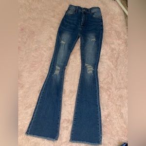 blue ripped bootcut xs shein jeans